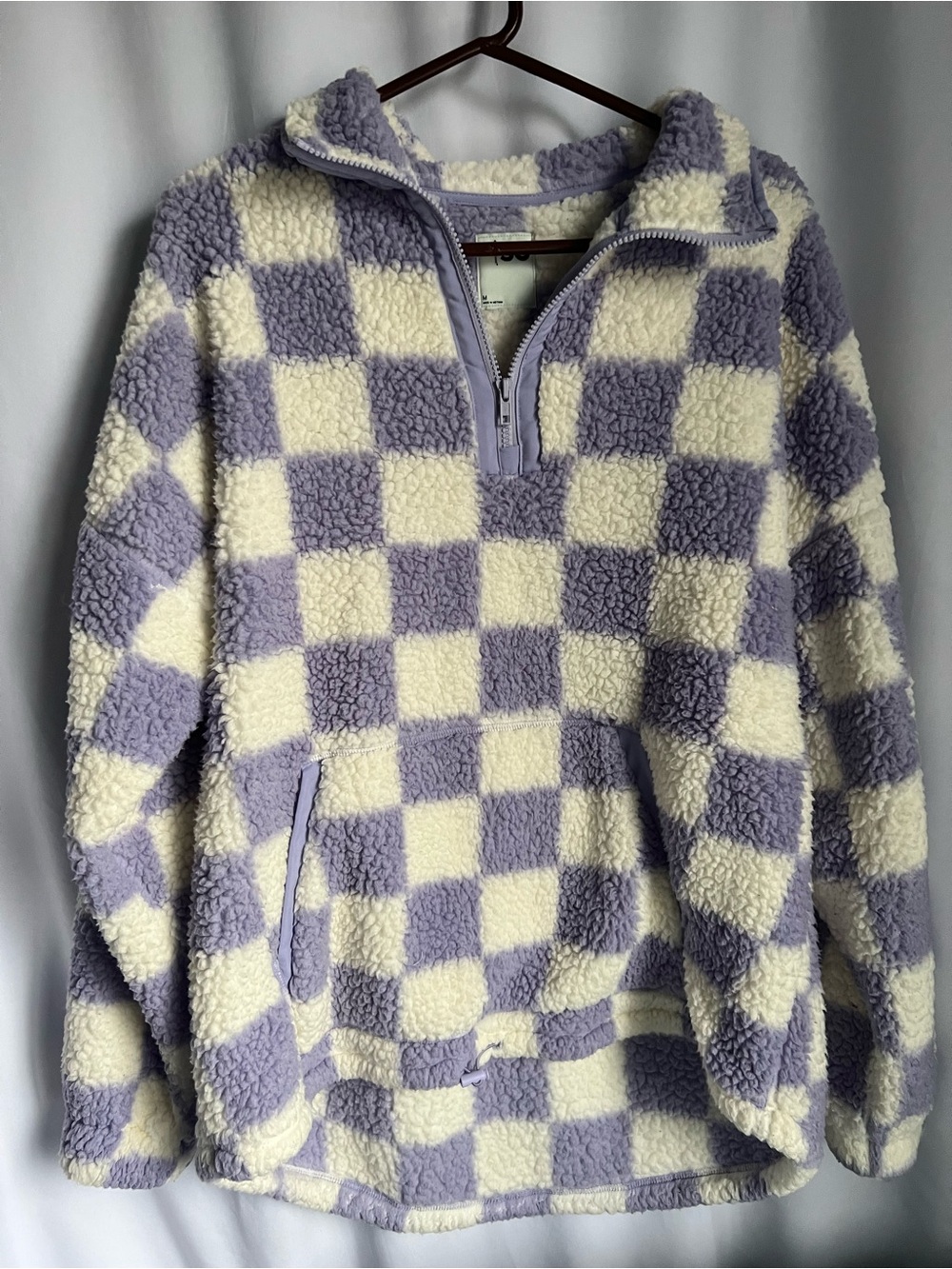 Purple Checkered Juniors' SO High Pile 1/4 Zip Pullover Medium